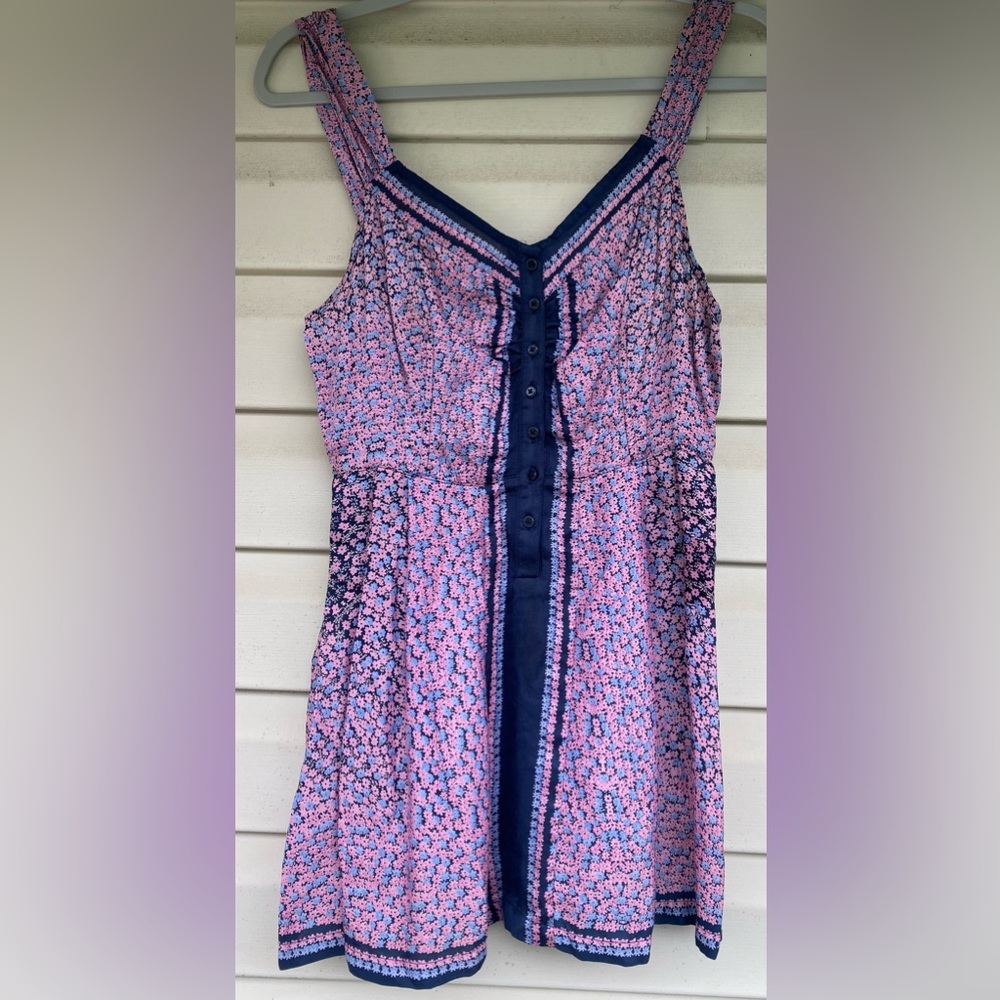 Free People Women's Sleevless Top Blue and Pink Floral